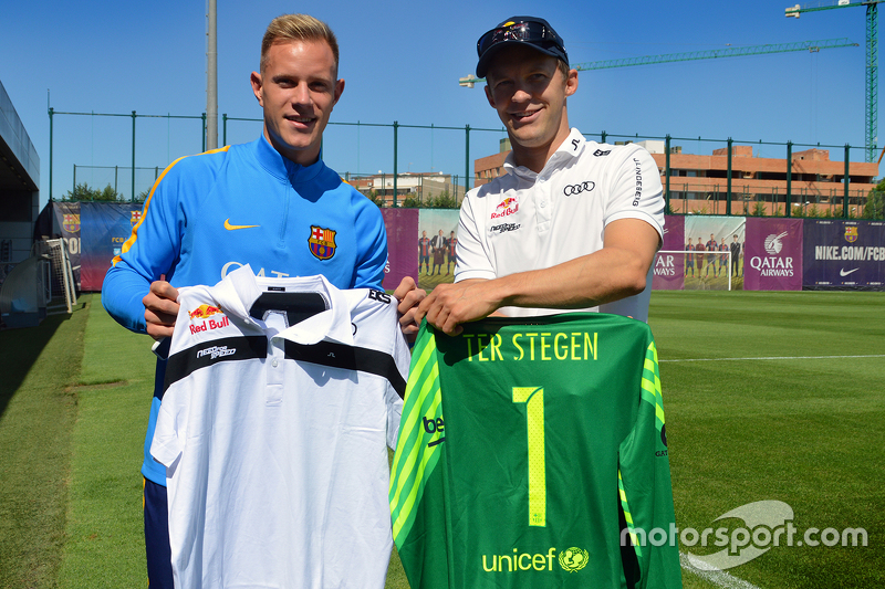 Mattias Ekström, EKS RX Audi S1, mit Torwart Marc-Andre ter Stegen vom FC Barcelona