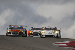#48 Paul Miller Racing Audi R8 LMS: Christopher Haase, Dion von Moltke and #911 Porsche North America Porsche 911 RSR: Patrick Pilet, Nick Tandy