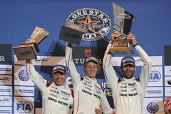 Podium: winners Timo Bernhard, Mark Webber, Brendon Hartley, Porsche Team