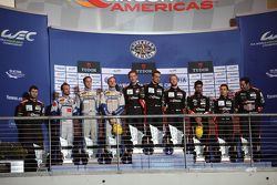 Podium LMP2 : les vainqueurs Roman Rusinov, Julien Canal, Sam Bird, G-Drive Racing, les deuxièmes, Matthew Howson, Richard Bradley, Nicolas Lapierre, KCMG, les troisièmes, Ricardo Gonzalez, Pipo Derani, Gustavo Yacaman, G-Drive Racing