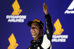 Daniel Ricciardo, Red Bull Racing celebrates his second position on the podium