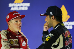 Kimi Raikkonen, Ferrari and Daniel Ricciardo, Red Bull Racing on the podium