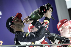 Daniel Ricciardo, Red Bull Racing celebrates his second position on the podium