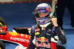 Daniel Ricciardo, Red Bull Racing celebrates his second position in parc ferme