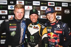 Podium: Petter Solberg, vainqueur, entre Johan Kristoffersson, 2e, et Timmy Hansen, 3e