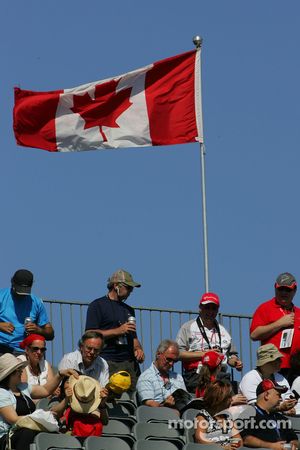 Fans in the grandstand with the Canadian flag