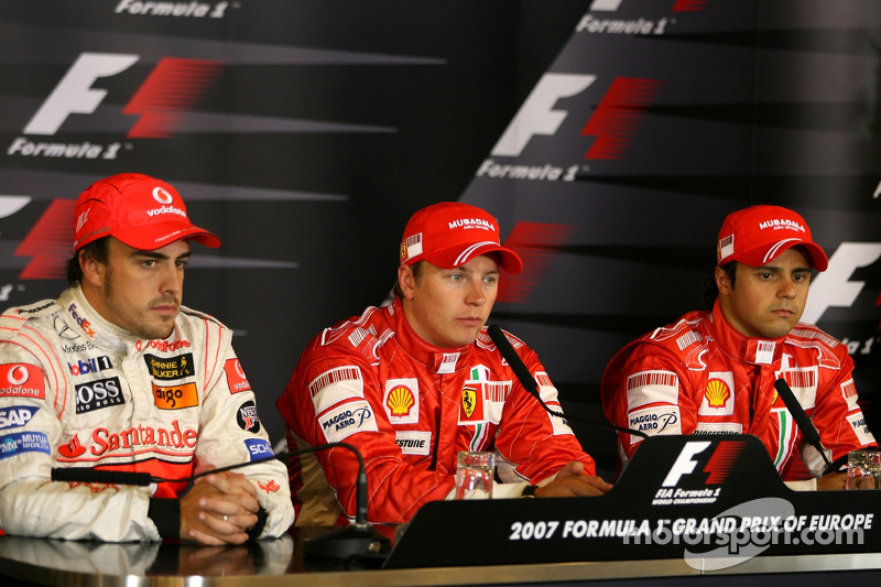 FIA press conference: Fernando Alonso, McLaren Mercedes, Pole winner Kimi Raikkonen, Scuderia Ferrar