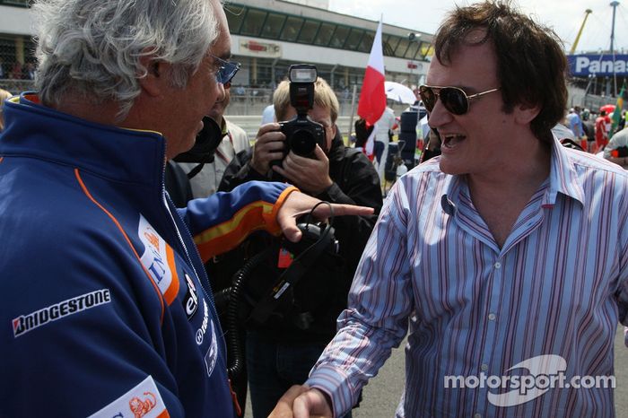Flavio Briatore, director de Renault F1 Team, con Quentin Tarantino, director de cine