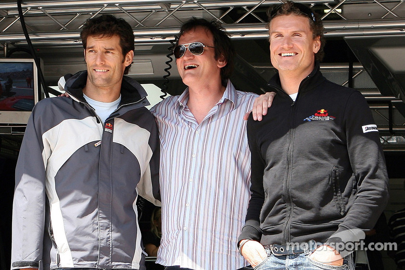 Quentin Tarantino, American Film Director with Mark Webber, Red Bull Racing and David Coulthard, Red