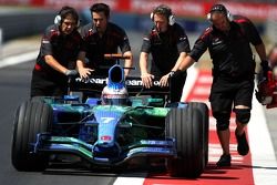 Jenson Button, Honda Racing F1 Team, RA107 is pushed back to the garage