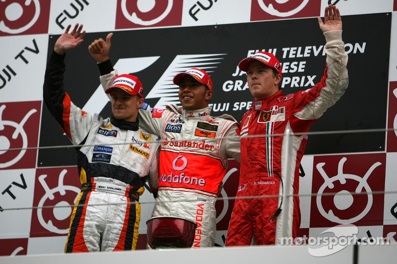 2007 Podium: 1. Lewis Hamilton, McLaren-Mercedes. 2. Heikki Kovalainen, Renault. 3. Кimi Raikkonen, Ferrari