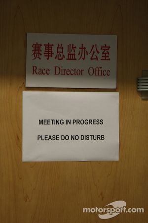Note on the race Director offices during the stewards meeting with Lewis Hamilton, McLaren Mercedes