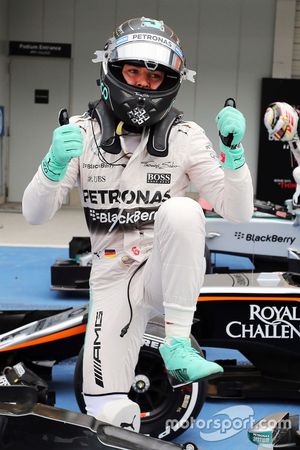 Nico Rosberg, Mercedes AMG F1 celebrates his pole position in parc ferme