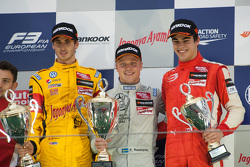 Podium: winner Felix Rosenqvist, Prema Powerteam, second place Antonio Giovinazzi, Jagonya Ayam with Carlin, third place Lance Stroll, Prema Powerteam