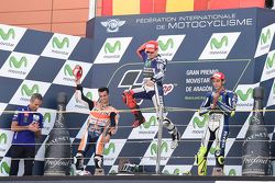 Podium: second place Dani Pedrosa, Repsol Honda Team and winner Jorge Lorenzo and third place Valentino Rossi, Yamaha Factory Racing