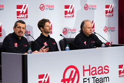 Gunther Steiner, Team Principal Haas F1 Team, Romain Grosjean, Haas F1 Team et Gene Haas, Haas F1 Team