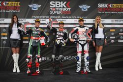 Superpole : il secondo Jonathan Rea, Kawasaki Racing Team, il poleman Leon Haslam, Aprilia Racing Te