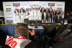 Class winners podium: GTLM winners Nick Tandy, Patrick Pilet, Richard Lietz, P class winners Joao Barbosa, Christian Fittipaldi, Sébastien Bourdais, PC winners Mike Guasch, Tom Kimber-Smith, Andrew Palmer, GTD winners Patrick Lindsey, Spencer Pumpelly, Madison Snow