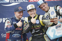 Le vainqueur Tanner Foust, Andretti Autosport Volkswagen, le deuxième Joni Wiman, Olsbergs MSE Ford, et le troisième Scott Speed, Andretti Autosport Volkswagen