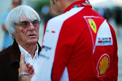 (L to R): Bernie Ecclestone, with Maurizio Arrivabene, Ferrari Team Principal
