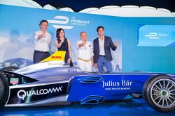 Formula E car in Hong Kong with Nelson Piquet Jr. and Alejandro Agag, CEO Formula E