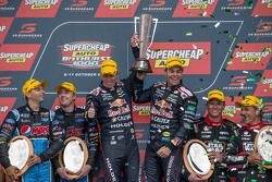 Podium: winners Craig Lowndes and Steven Richards, Triple Eight Race Engineering Holden, second plac