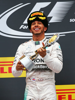 Race winner Lewis Hamilton, Mercedes AMG F1 celebrates on the podium