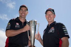 Winners Craig Lowndes and Steven Richards, Triple Eight Race Engineering Holden celebrate with the Bathurst trophy