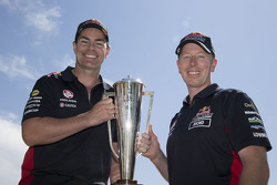 Winners Craig Lowndes and Steven Richards, Triple Eight Race Engineering Holden celebrate with the Bathurst trophy