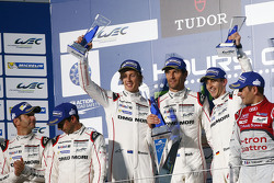 Podium: winners Timo Bernhard, Mark Webber, Brendon Hartley, Porsche Team