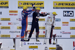 Race 3 Podium: third place Jack Goff, MG 888 Racing MG6 and winner Jason Plato, Team BMR Volkswagen CC and second place Mat Jackson, Motorbase Performance Ford Focus