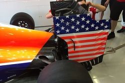 Stars and Stripes on the rear wing of Alexander Rossi's Manor