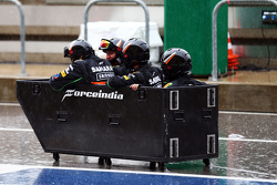 The Sahara Force India F1 Team have some fun in the pits