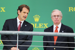 Trophy presenters on the podium