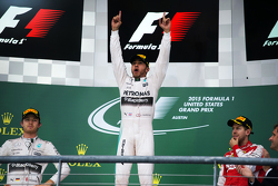 Podium: Race winner and World Champion Lewis Hamilton, Mercedes AMG F1, with second place Nico Rosberg, Mercedes AMG F1 W06 and third place Sebastian Vettel, Ferrari