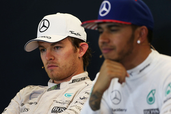 Second place Nico Rosberg, Mercedes AMG F1 and race winner and World Champion Lewis Hamilton, Mercedes AMG F1 in the FIA Press Conference