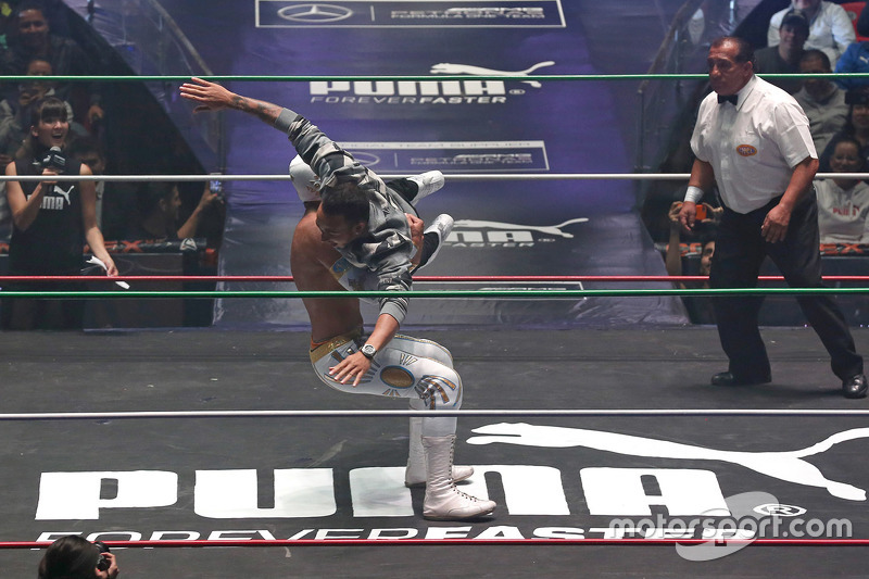 Lewis Hamilton participates in a Mexican Wrestling event in Mexico City