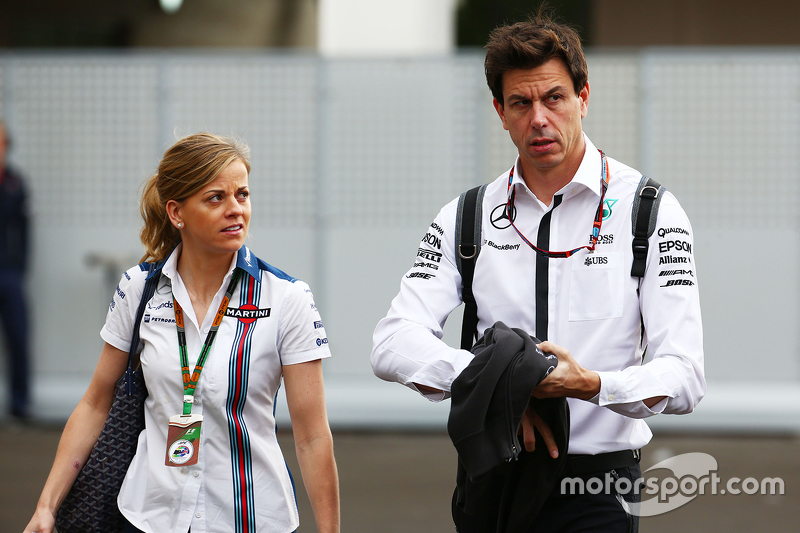 Susie Wolff, Williams Development Driver met echtgenoot Toto Wolff, Mercedes AMG F1 aandeelhouder en