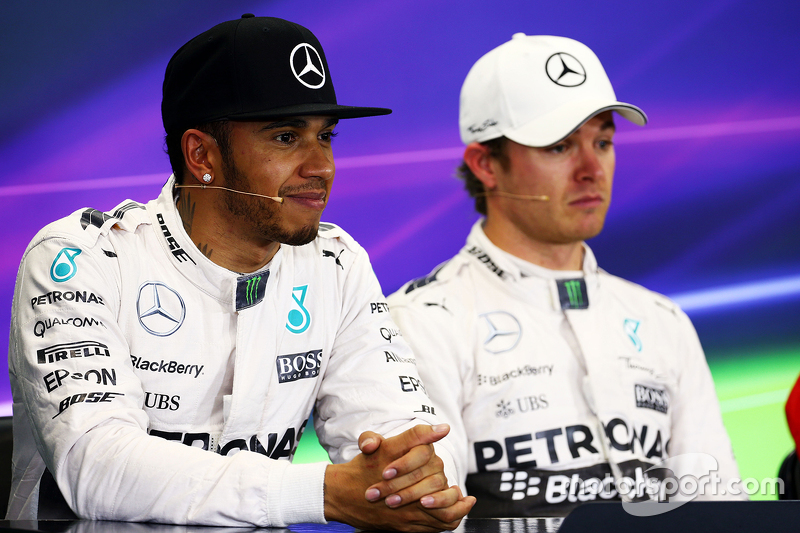 Second place Lewis Hamilton, Mercedes AMG F1 and team mate and polesitter Nico Rosberg, Mercedes AMG