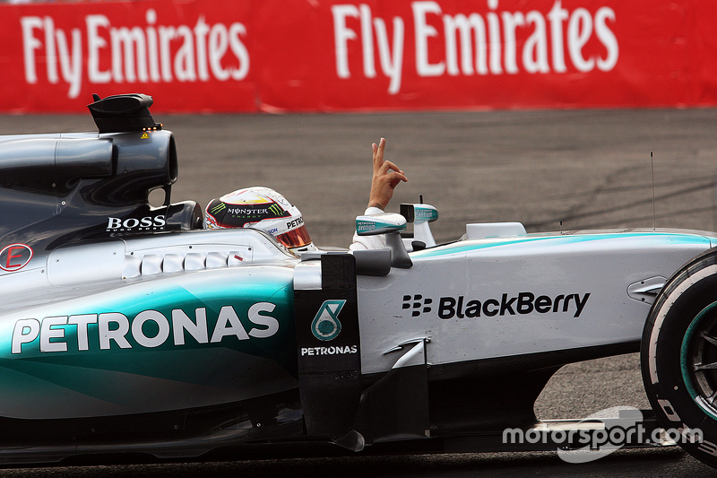 Lewis Hamilton, Mercedes AMG F1 W06 celebrates his second position in parc ferme