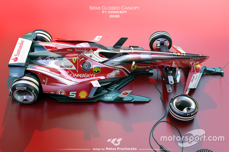 Vue d'un designer sur une possible Formule 1 futuriste avec un cockpit semi-fermé