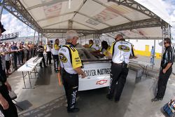 NASCAR officials at work at tech inspection