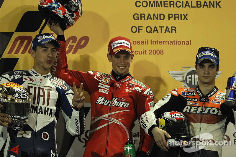 Podium: 1. Casey Stoner, 2. Jorge Lorenzo, 3. Dani Pedrosa