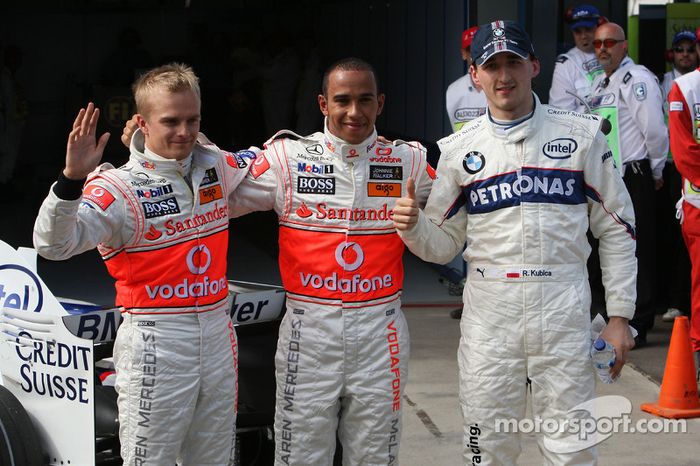 Heikki Kovalainen, Lewis Hamilton, y Robert Kubica en Australia 2008