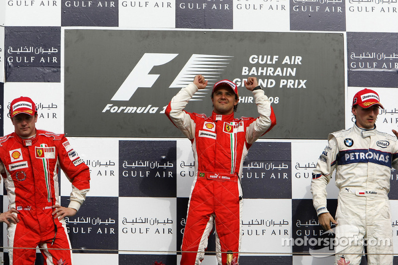 Podium : le vainqueur Felipe Massa, le deuxième, Kimi Raikkonen, le troisième, Robert Kubica