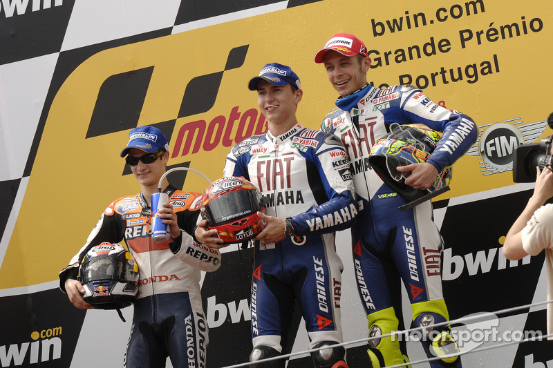 Les hommes du podium : Jorge Lorenzo, Dani Pedrosa et Valentino Rossi