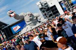 NASCAR fans enjoy the new Dover Monster Monument in Victory Plaza