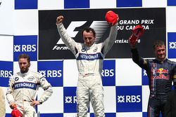 Podium: race winner Robert Kubica with Nick Heidfeld and David Coulthard