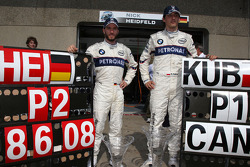 BMW Sauber F1 team celebrations: race winner Robert Kubica celebrates with Nick Heidfeld