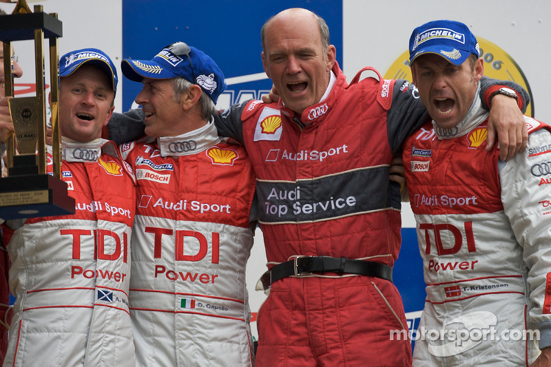 LM P1 podium: class and overall winners Tom Kristensen, Rinaldo Capello, Allan McNish with Dr. Wolfgang Ullrich